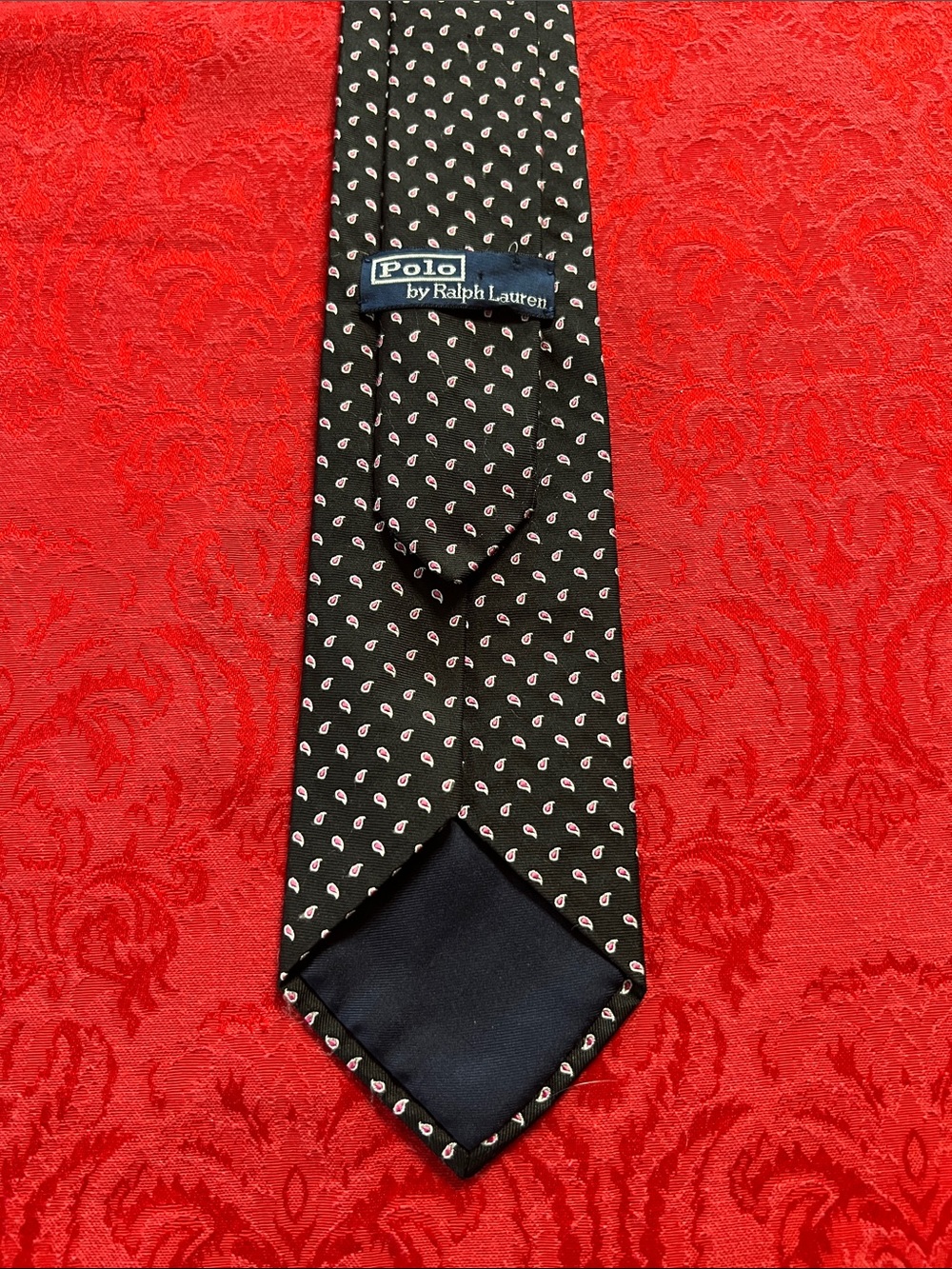 Polo Ralph Lauren Black Paisley Hand Made in Italy Silk Tie 3.5"